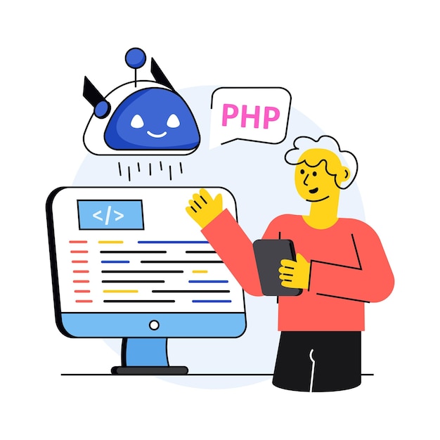 Robot Coding concept vector in a flat style stock illustration
