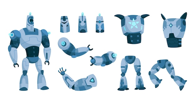 Robot constructor parts and sprites specifically designed for animation projects and usage
