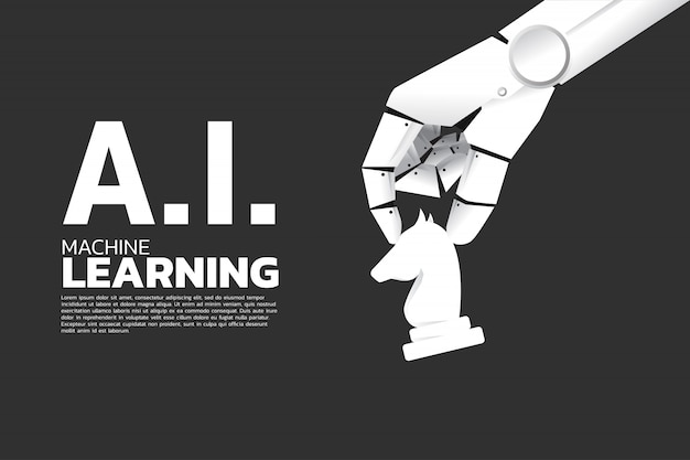 Robot hand move chess on board. machine learning 