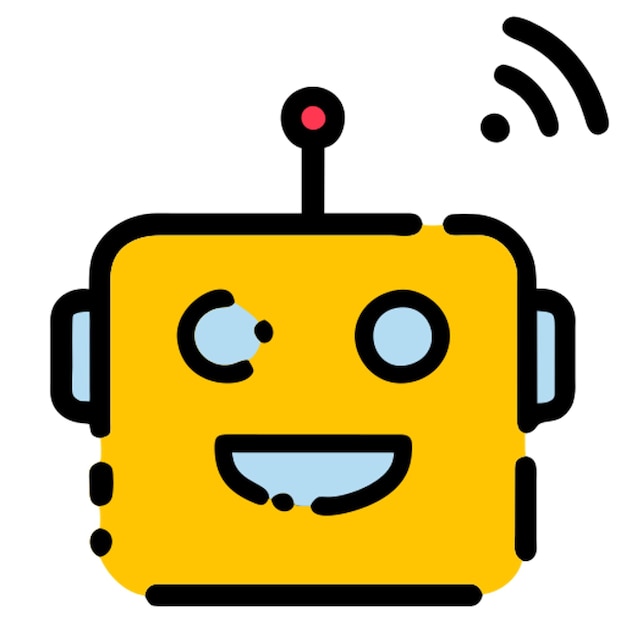robot kind smart with computer around system icon offset fill