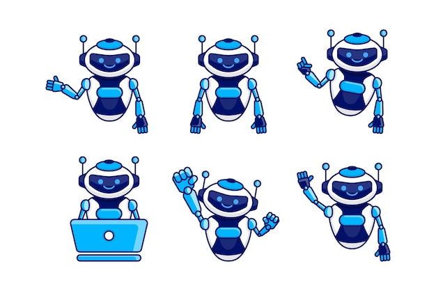 Robot mascot character vector illustration Robot cartoon pose set design collections