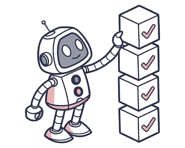 Robot Stacking Blocks with Checkmarks Automation and Task Completion