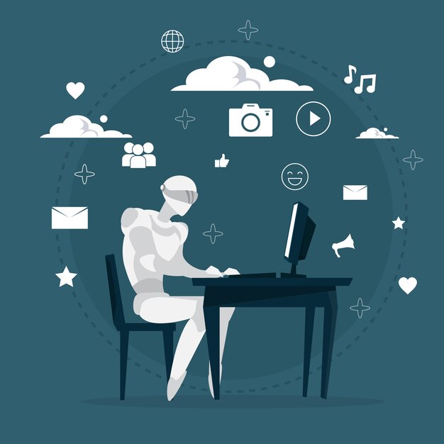 Robot Working At Computer 