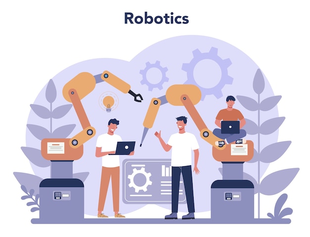 Robotics concept. Robot engineering and programming. Idea of artificial intelligence and futuristic technology. Machine automation. 