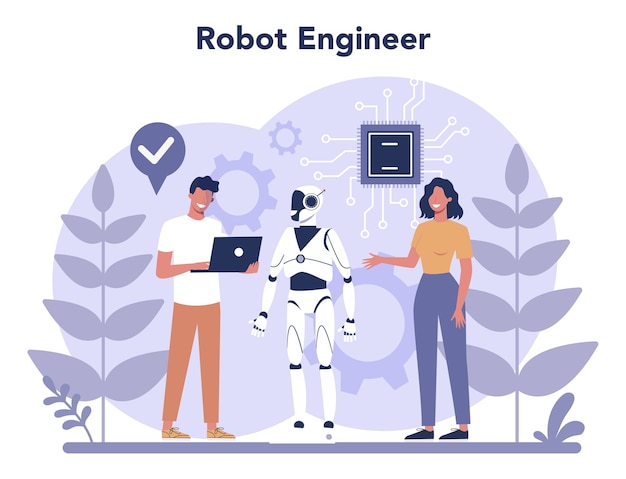 Robotics concept. Robot engineering and programming. Idea of artificial intelligence and futuristic technology. Machine automation. 