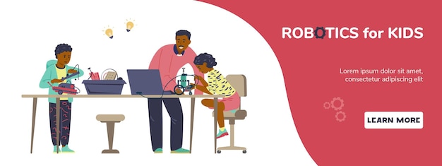 Robotics for kids  African American children and teacher engineering and programming robots
