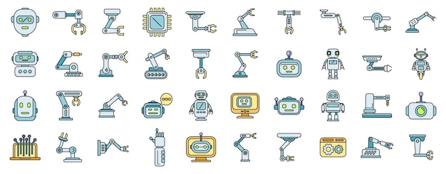 robotics icons set vector color line