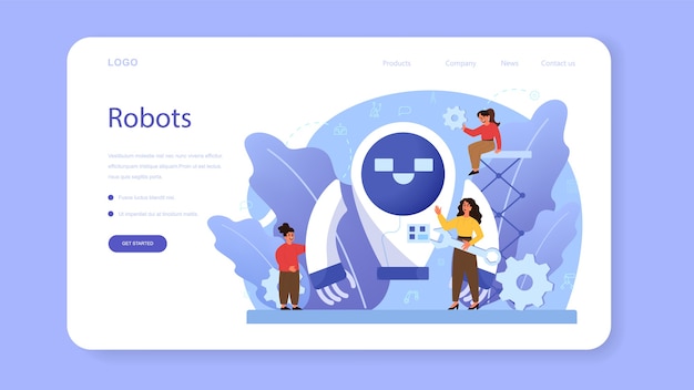 Robotics school subject web banner or landing page
