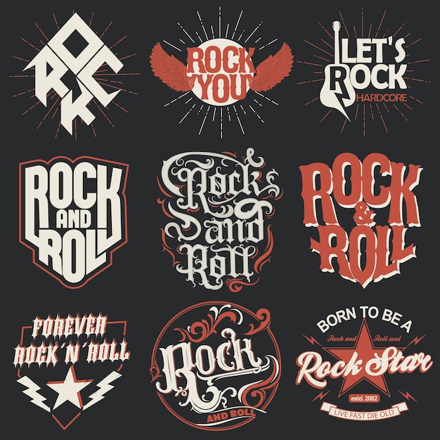 rock and roll tshirt print set vector