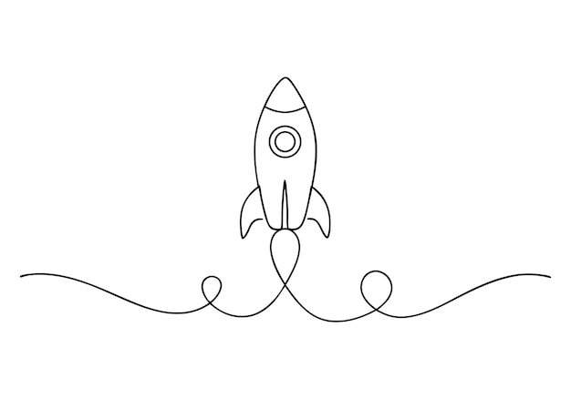 Rocket in Space - Minimalist Line Art