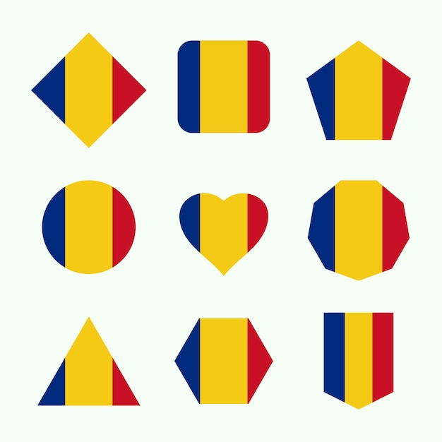 Romania national flag in different shapes Romania sticker flag collection Romania flag icon set