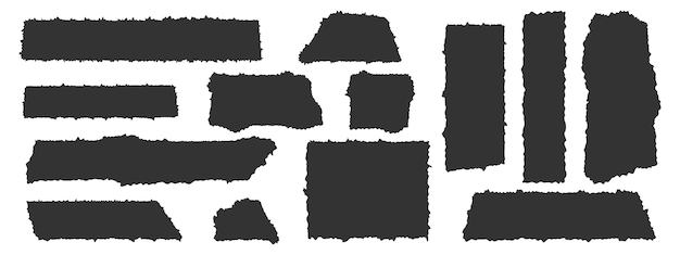Rough edge paper set Torn cardboard tags labels stickers Empty black rectangle and square text box