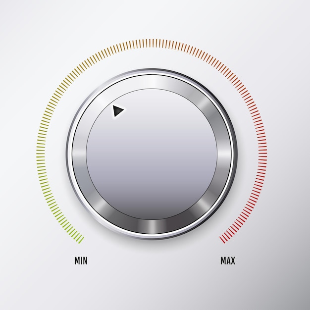 Round adjustment dial on white background realistic set of analogue knobs for level control isolated