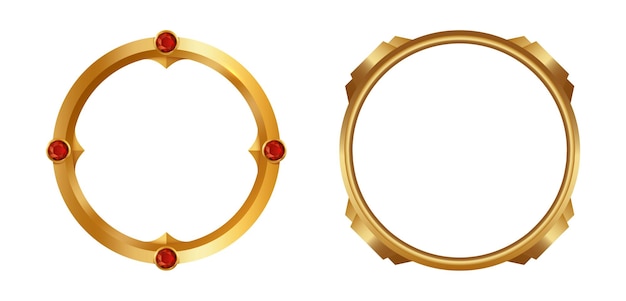 Round classic frame of gold with ruby stones