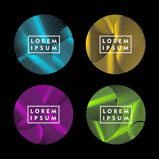round shape with abstract line pattern color design element vector set