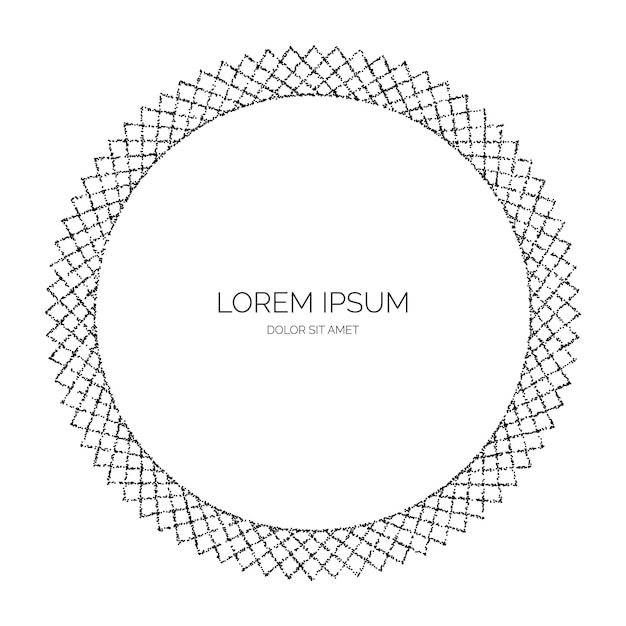 Round textured frame Black stipple dots circle separator and divider Dotted frame design Vector