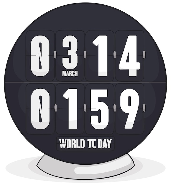 Rounded flip clock with pi value formed for the date and hour as part of the celebration of Pi Day