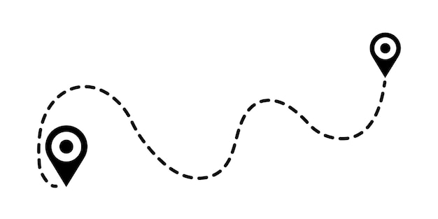Route icon between two points with dotted path and location pin Location pointer continuous line