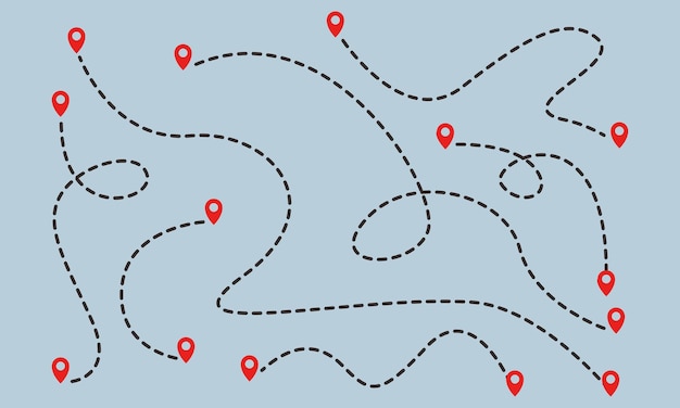 Route Map with Red Markers and Dotted Lines