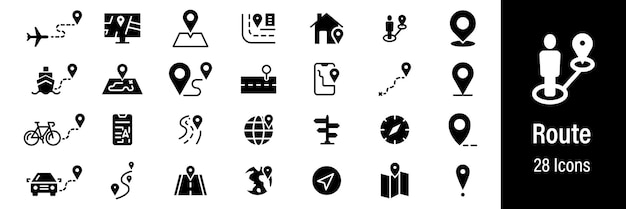 Route Web Icons Navigation Location Map pointer Map GPS Vector in Line Style Icons