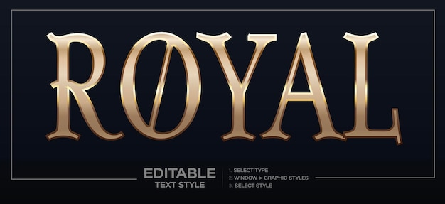 Royal gold text effect with elegant serif typeface and glossy gradient finish ideal for luxury