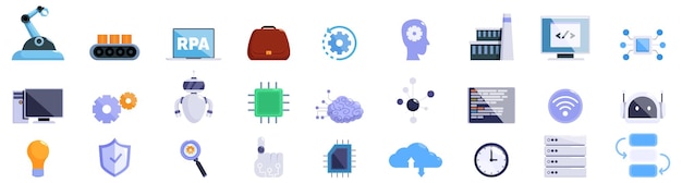 RPA icons set Automation software development process with rpa ai and machine learning icons set