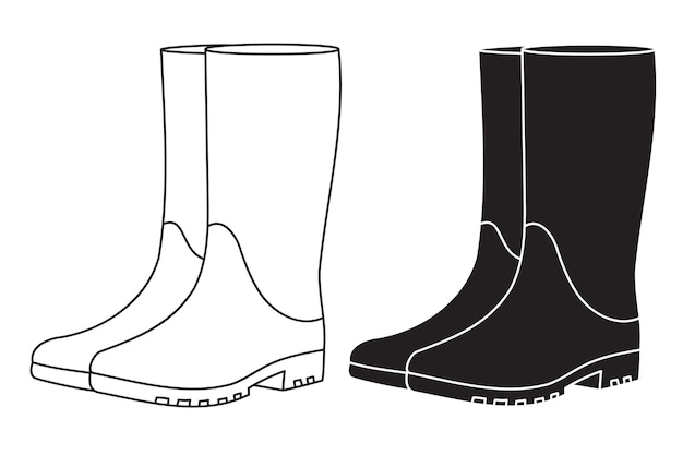 rubber boots icon isolated black outline and silhouette graphic elements