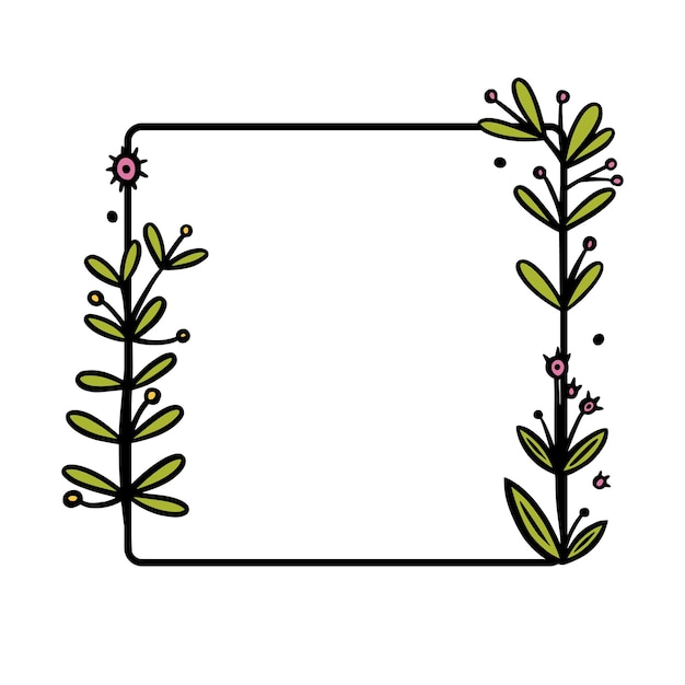 Rustic wreath divider with handdrawn flowers Square doodle wreath Doodle vector illustration
