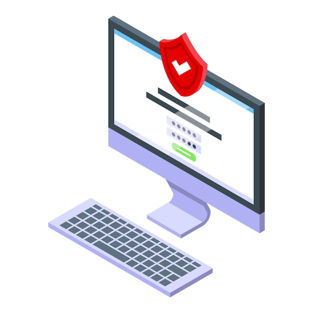 Safe secured computer icon isometric vector Parental control