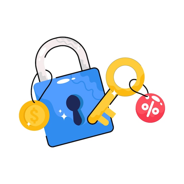 Sale lock doodle vector outline Sticker EPS 10 file