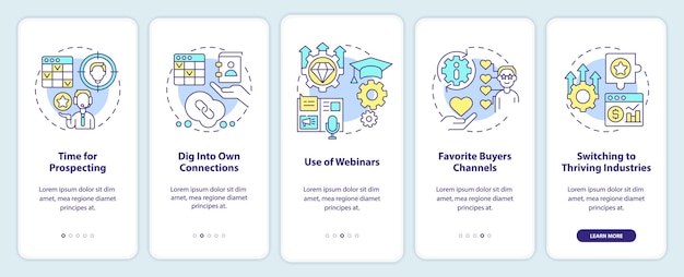Sales prospecting techniques onboarding mobile app screen