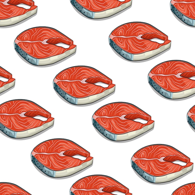 salmon steak vector cartoon seamless pattern background for wallpaper wrapping packing and backdrop