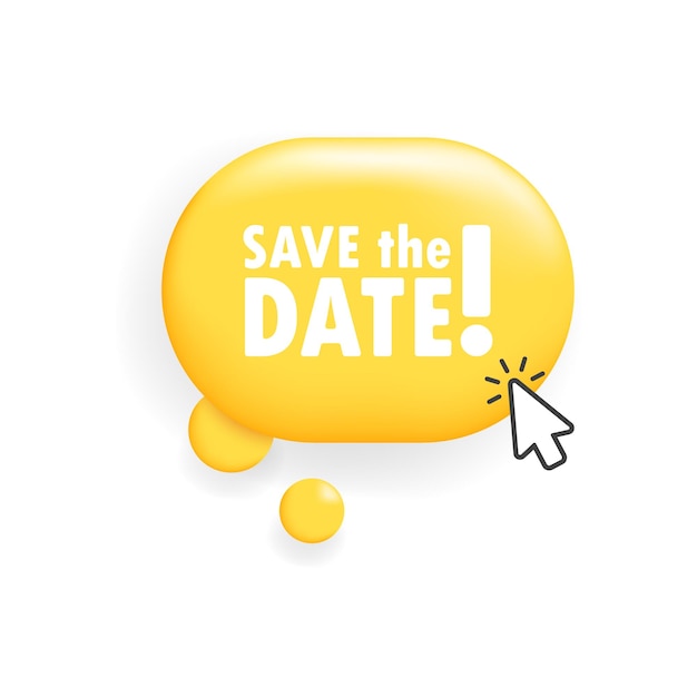 save the date button flat yellow cursor on the button save the date button with cursor vector icon