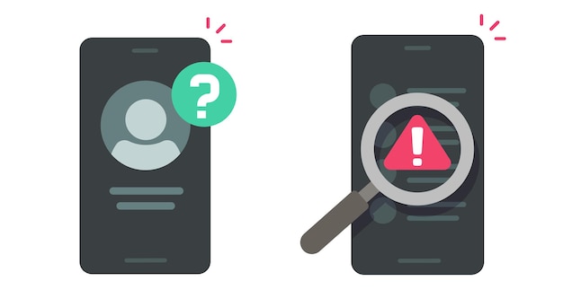 Scam fraud warning digital alert on mobile cell phone detect icon vector flat minimal graphic
