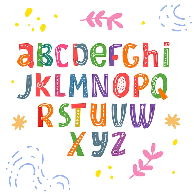 scandinavian font set and clipart colorful collection isolated element