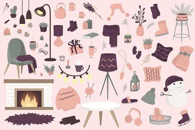 Scandinavian interior home decorations big bundle. Cozy Hygge style.