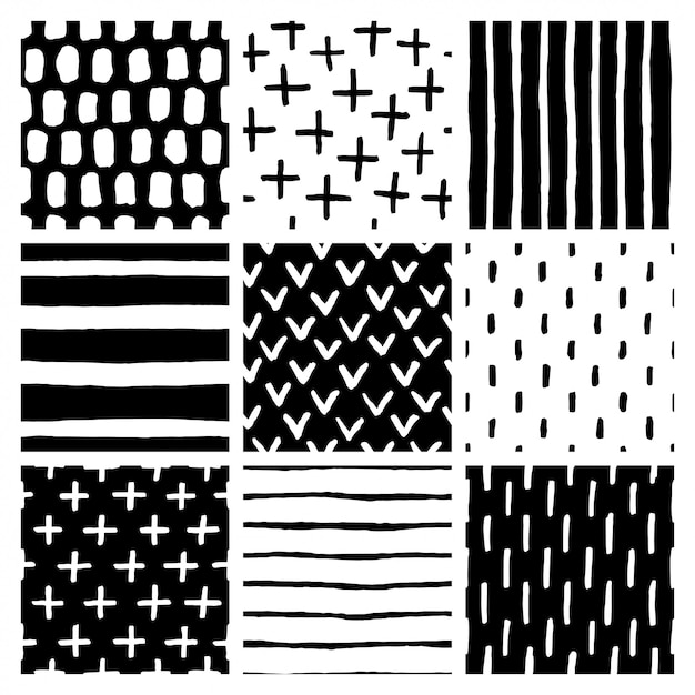 scandinavian style abstract seamless patterns set.