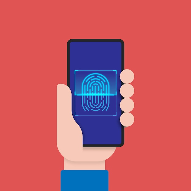 Scanning a fingerprint on a smartphone screen in hand