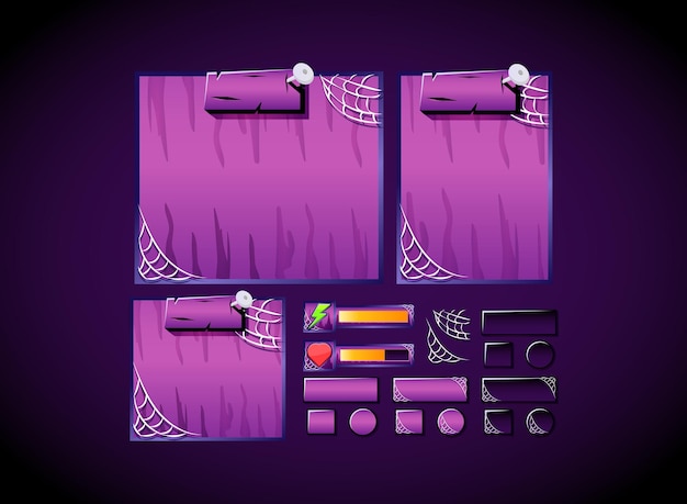 Scary halloween game ui kit collection set template board pop up bar and button interface