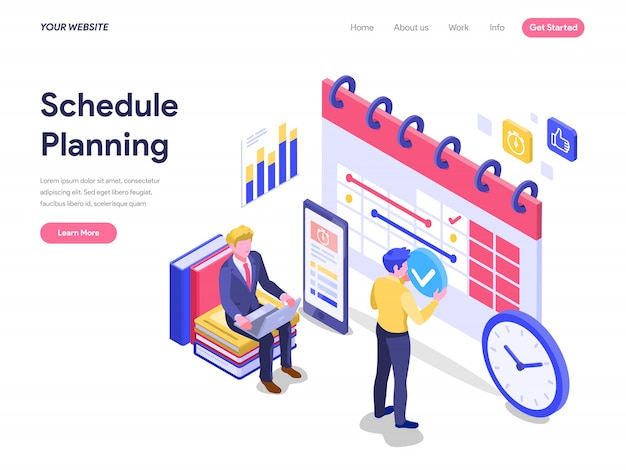 schedule planning isometric concept for landing page, ui, website