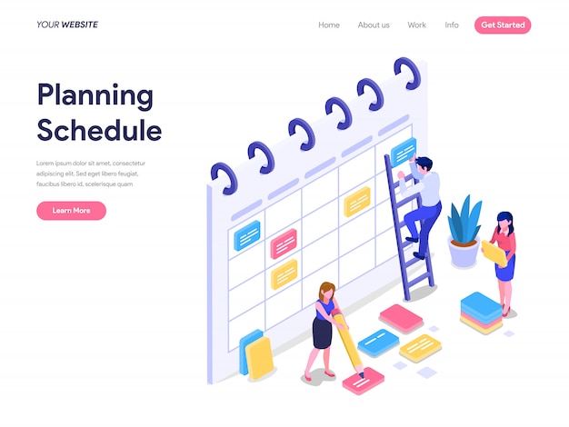 schedule planning isometric concept for landing page, ui, website
