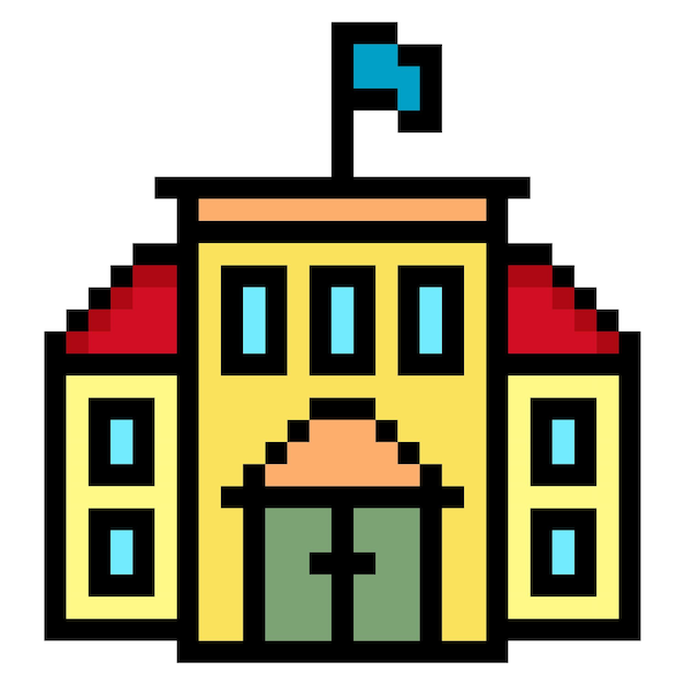 school building in pixel art style