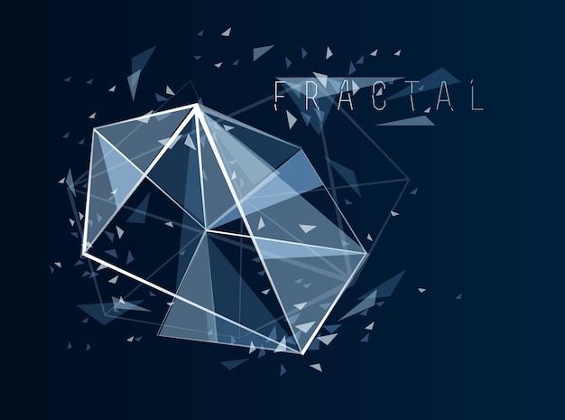 Science and technology 3D mesh abstract vector background, connected net lines fractal design, low poly polygonal elements in dynamic motion.