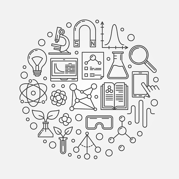 Science vector concept round illustration in thin line style