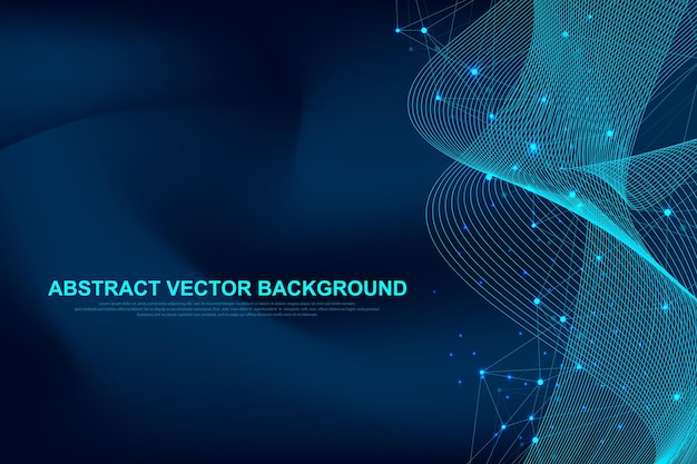 Scientific molecule background for medicine, science, technology, chemistry. Waves flow. Wallpaper or banner with a DNA molecules. Vector geometric dynamic illustration