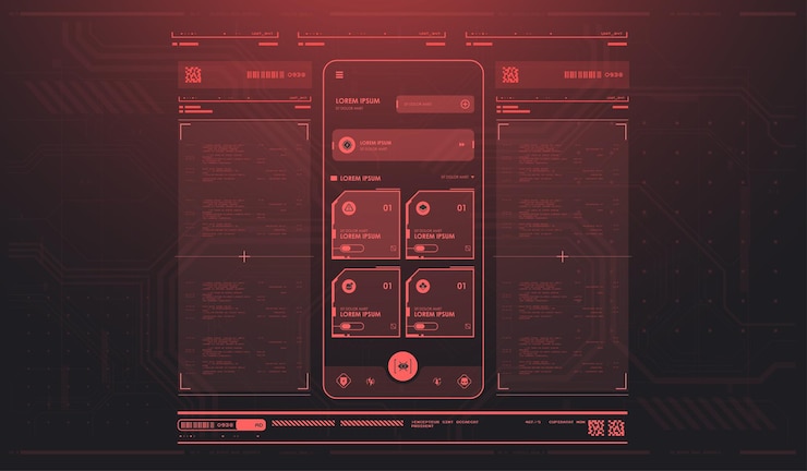 Vector scifi futuristic hud dashboard display virtual reality technology screen game ui screen abstract digital technology ui ux futuristic hud fui virtual interface
