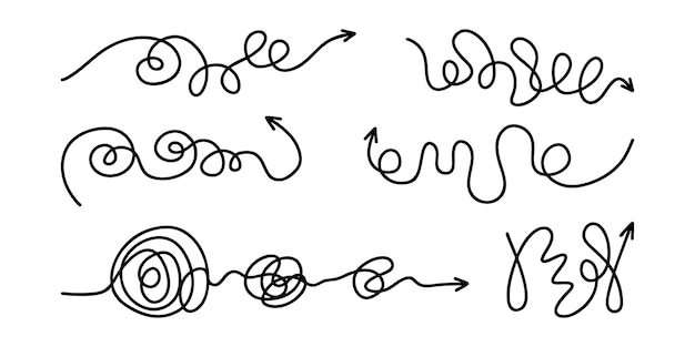 scribble lines with arrow continuous flowing thread that twists and turns