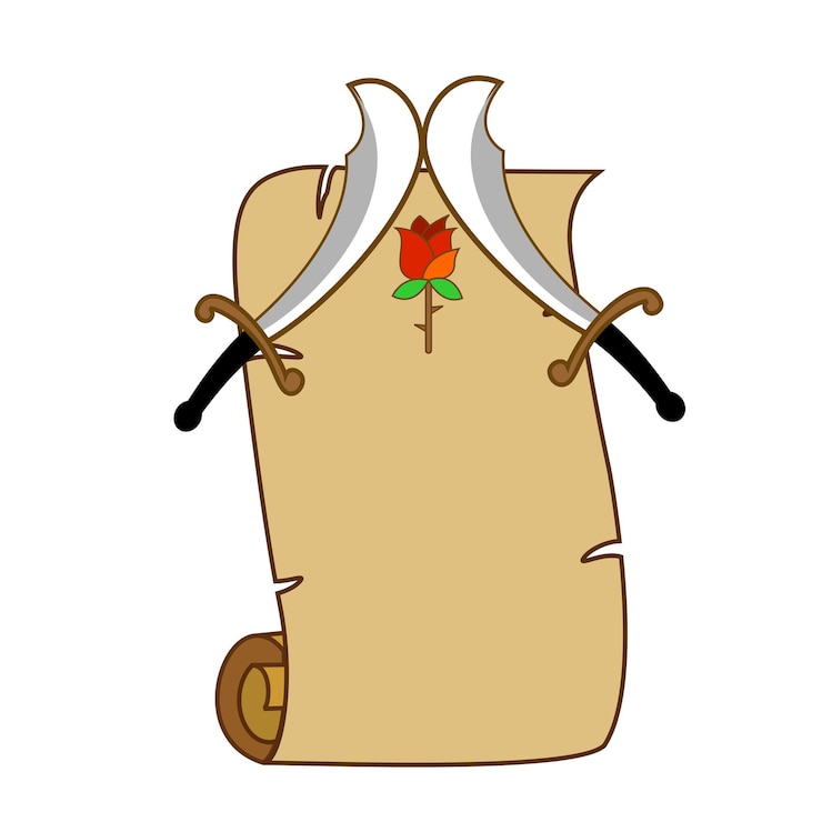 Vector scroll with swords and a rose a symbol of history and battle