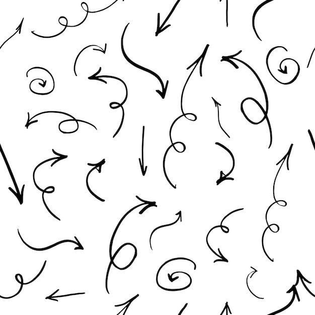 seamless background of hand drawn arrows vector pattern black doodle elements on white