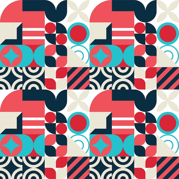 Seamless Bauhaus Abstract vector background. Retro geometric pattern. Simple shapes mosaic.